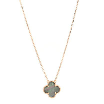 Van Cleef & Arpels 18K Rose Gold Gray Mother of Pearl Vintage Alhambra Pendant Necklace 1 of 5