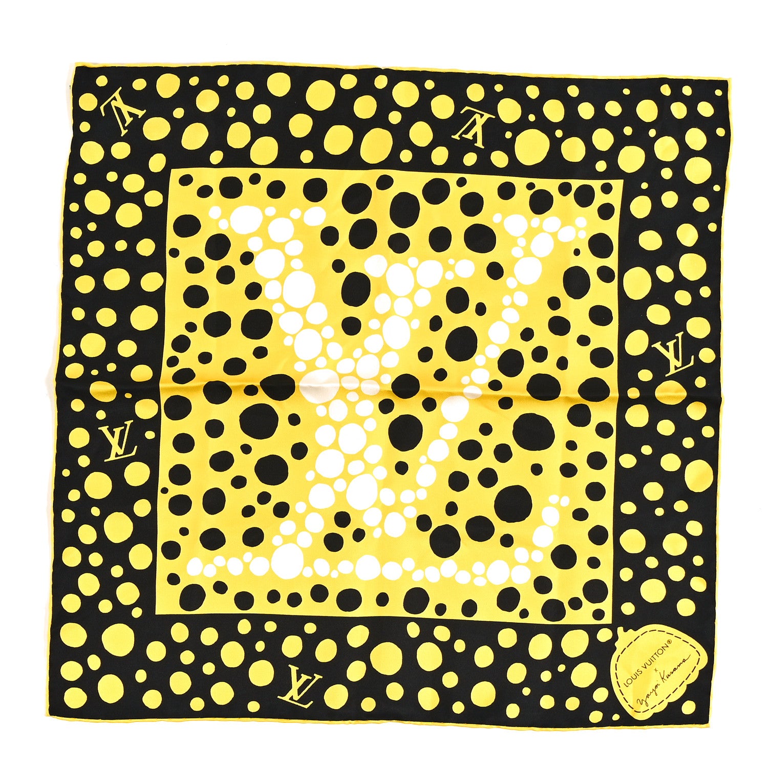 Louis Vuitton LV x YK Silk Monogram Dots Scarf 45 Yellow Black 2 of 6