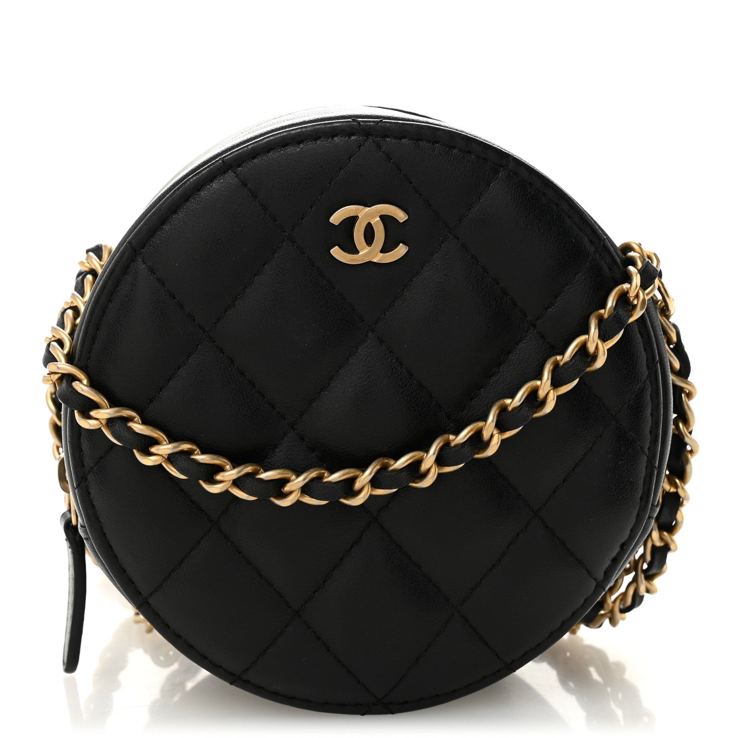 Chanel Lambskin Quilted Round Clutch With Chain Black 1 of 10