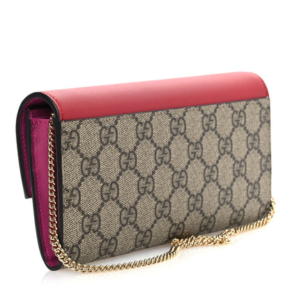 Gucci GG Supreme Monogram Moon Calfskin Padlock Continental Chain Wallet Beige Ebony Hibiscus Red New Rosette 3 of 16