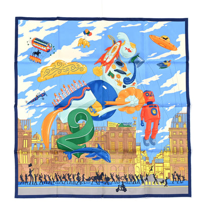 Hermes Silk Parade Scarf 90 Bleu Jaune Multicolor 1 of 9