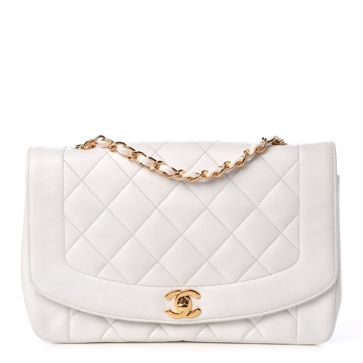 Lambskin Quilted Medium Single Flap White