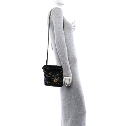 Chanel Shiny Calfskin Quilted Mini Chanel 22 Black 2 of 10