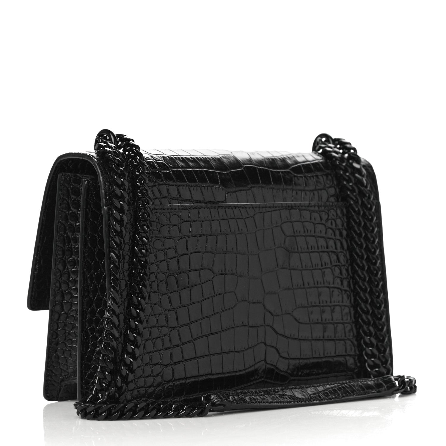 Saint Laurent Calfskin Crocodile Embossed Medium Monochrome Monogram Sunset Black 2 of 9