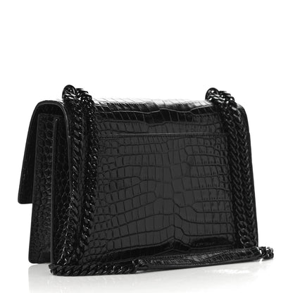 Saint Laurent Calfskin Crocodile Embossed Medium Monochrome Monogram Sunset Black 2 of 9