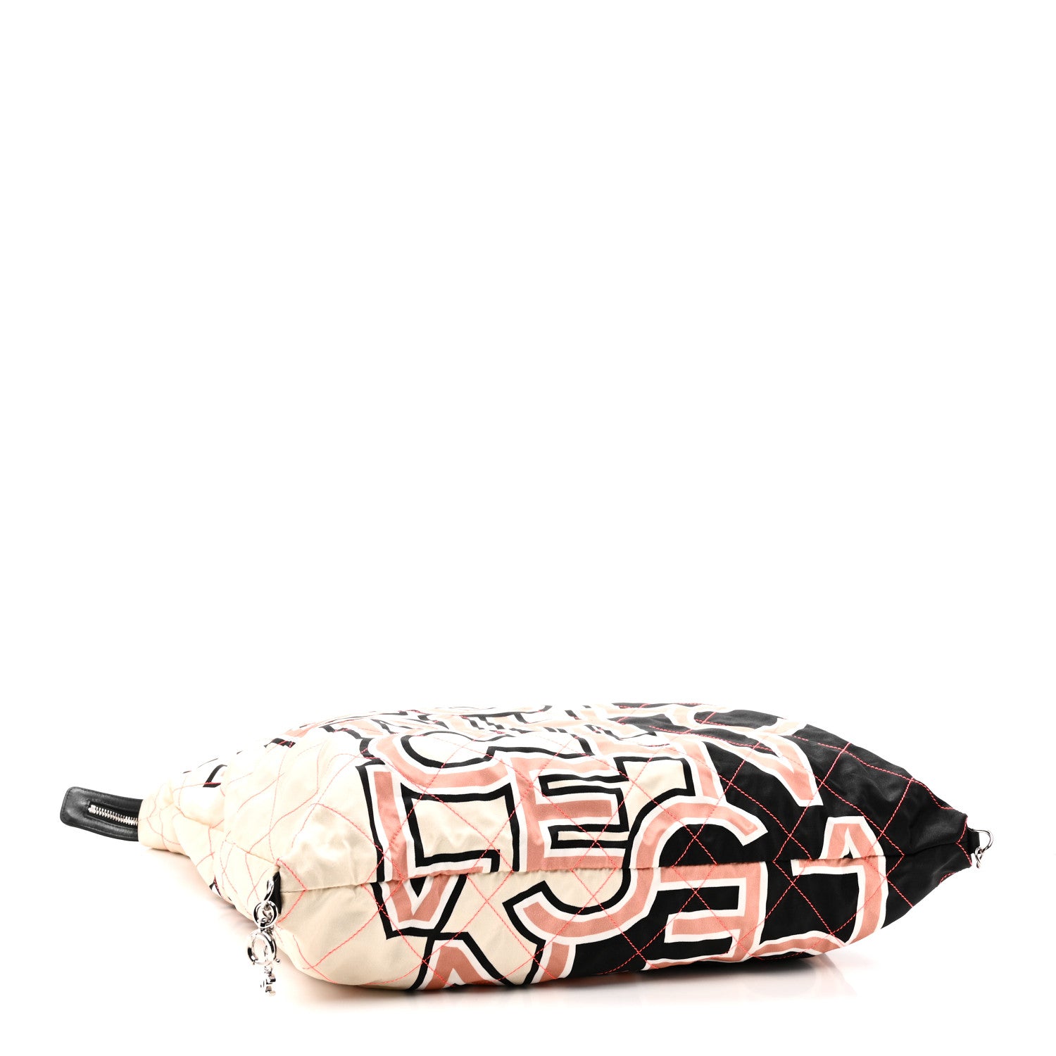 Chanel Nylon Stitched Printed Logo Shopping Bag Black White 4 of 10