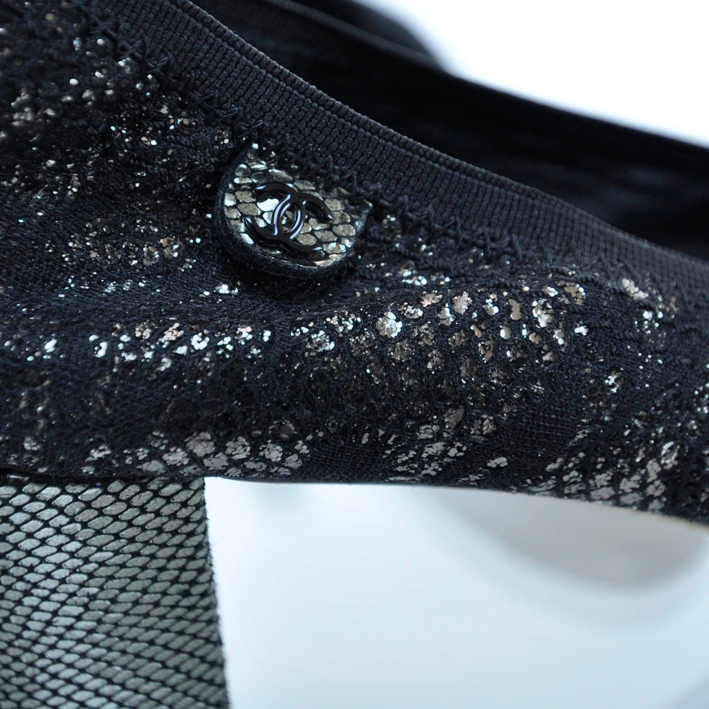 Snakeskin Embossed Cap Toe Lace Overlay Elastic Heels 35.5