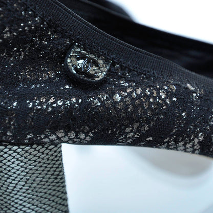 Chanel Snakeskin Embossed Cap Toe Lace Overlay Elastic Heels 35.5 6 of 7