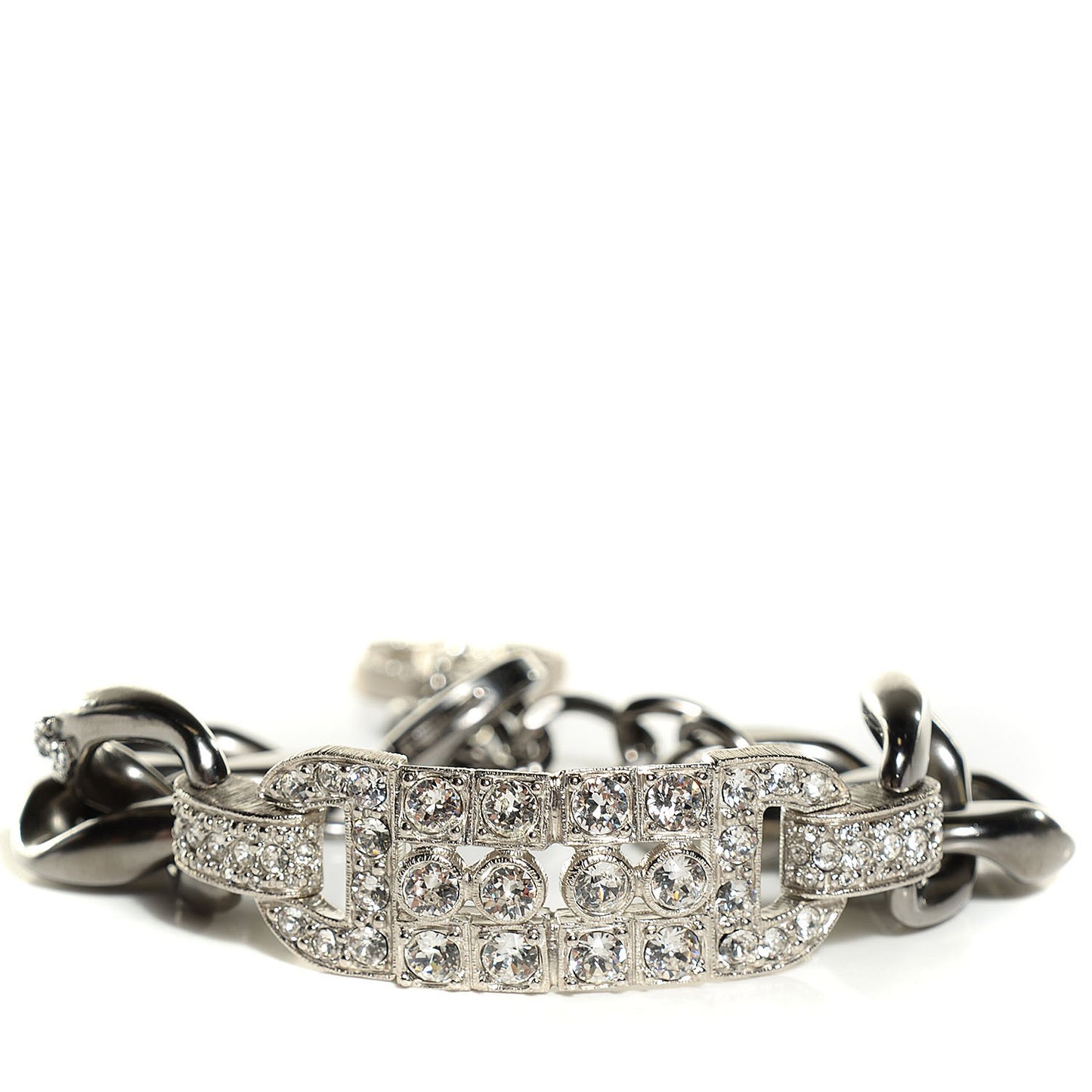 Crystal CC Chain Link ID Bracelet Silver