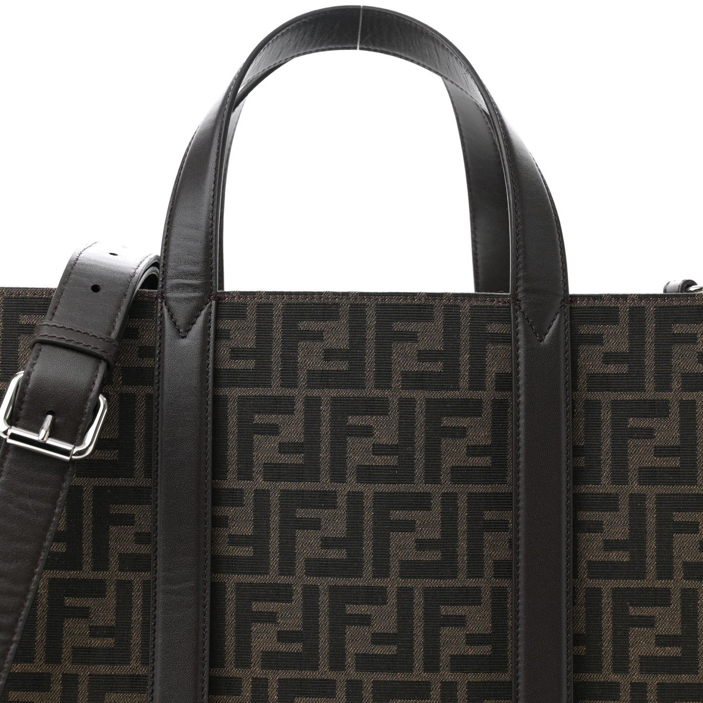 Recycled Fabric Jacquard Vitello Astro FF 1974 Shopping Tote Tobacco Moro Ebano