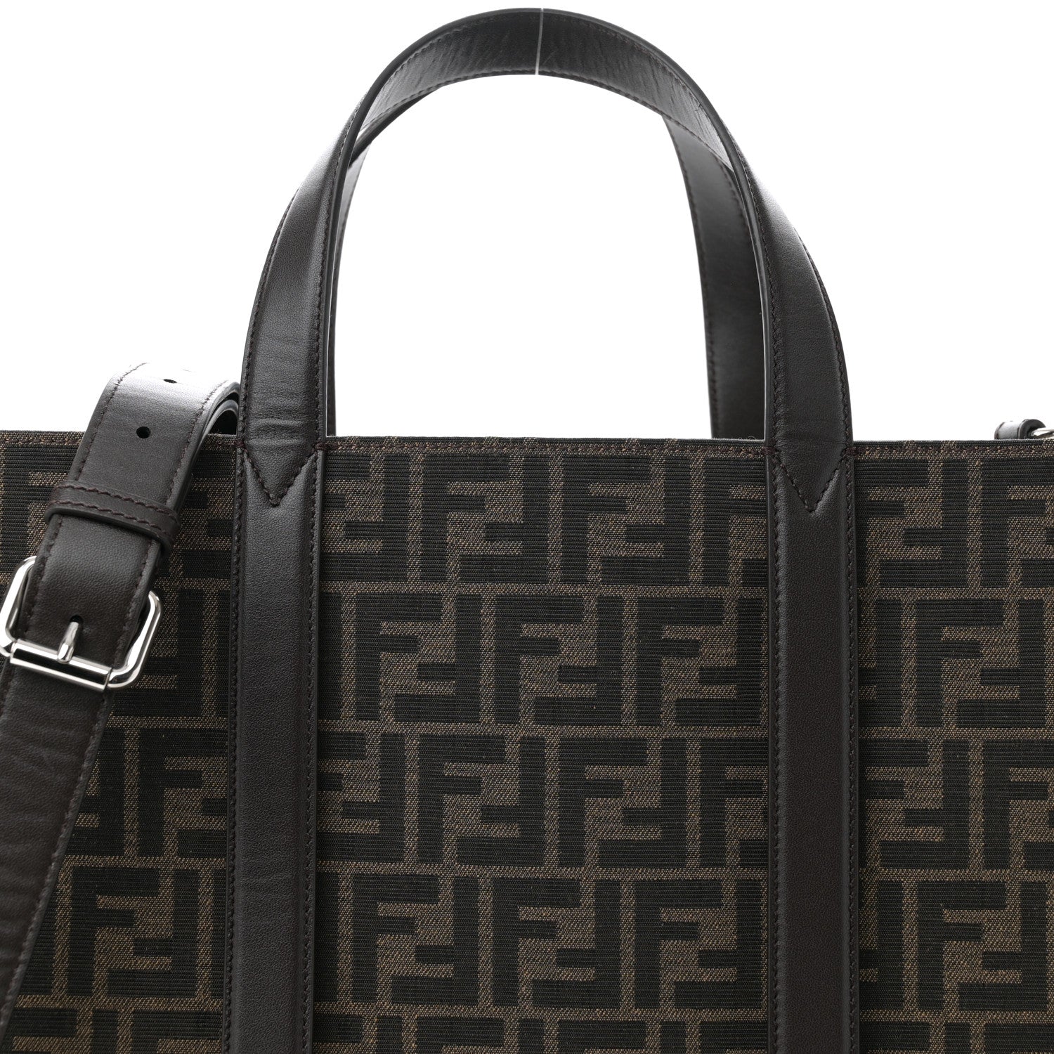 Fendi Recycled Fabric Jacquard Vitello Astro FF 1974 Shopping Tote Tobacco Moro Ebano 8 of 12