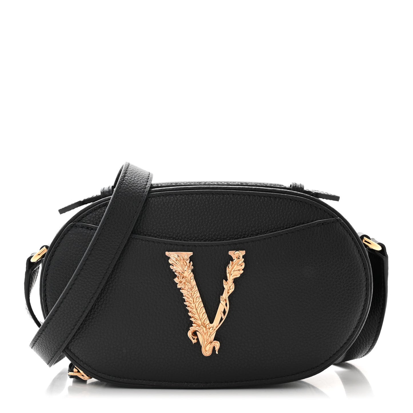 Grainy Calfskin Virtus Top Handle Camera Bag Black