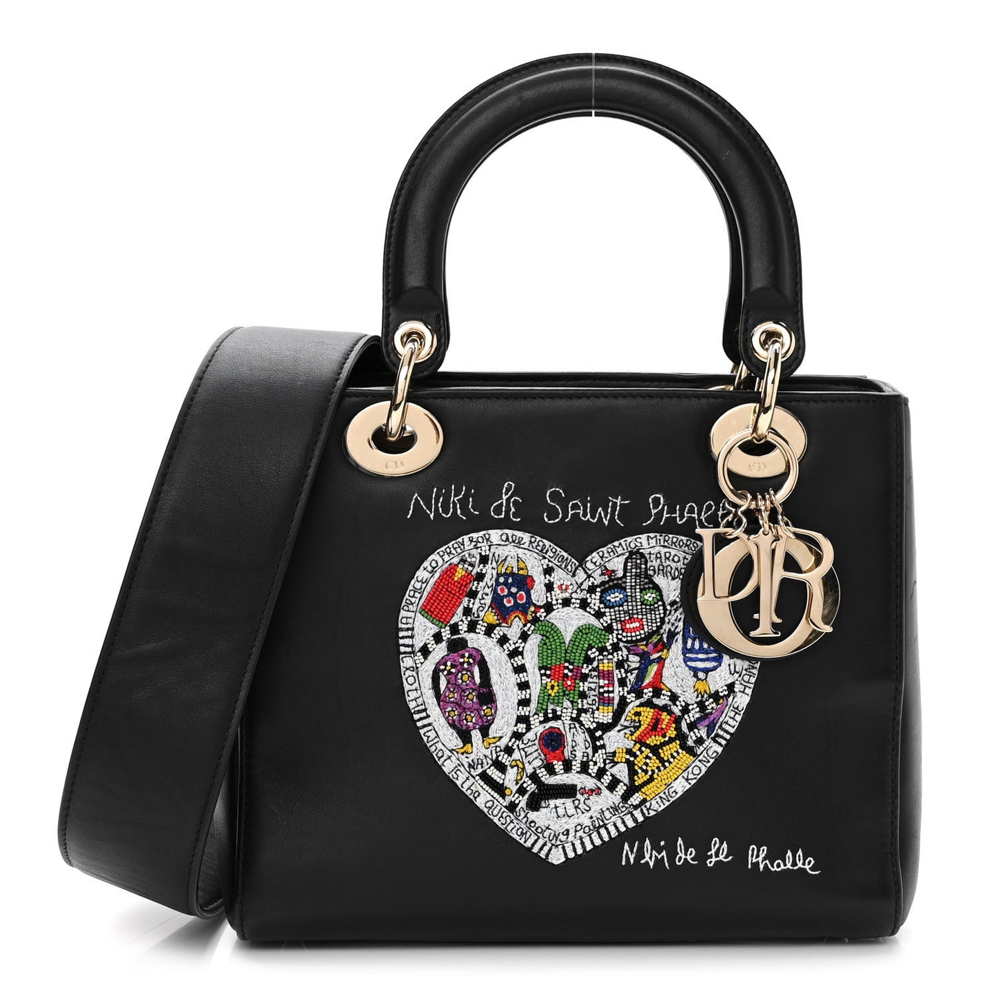 Calfskin Niki De Saint Phalle Heart Medium Supple Lady Dior Black
