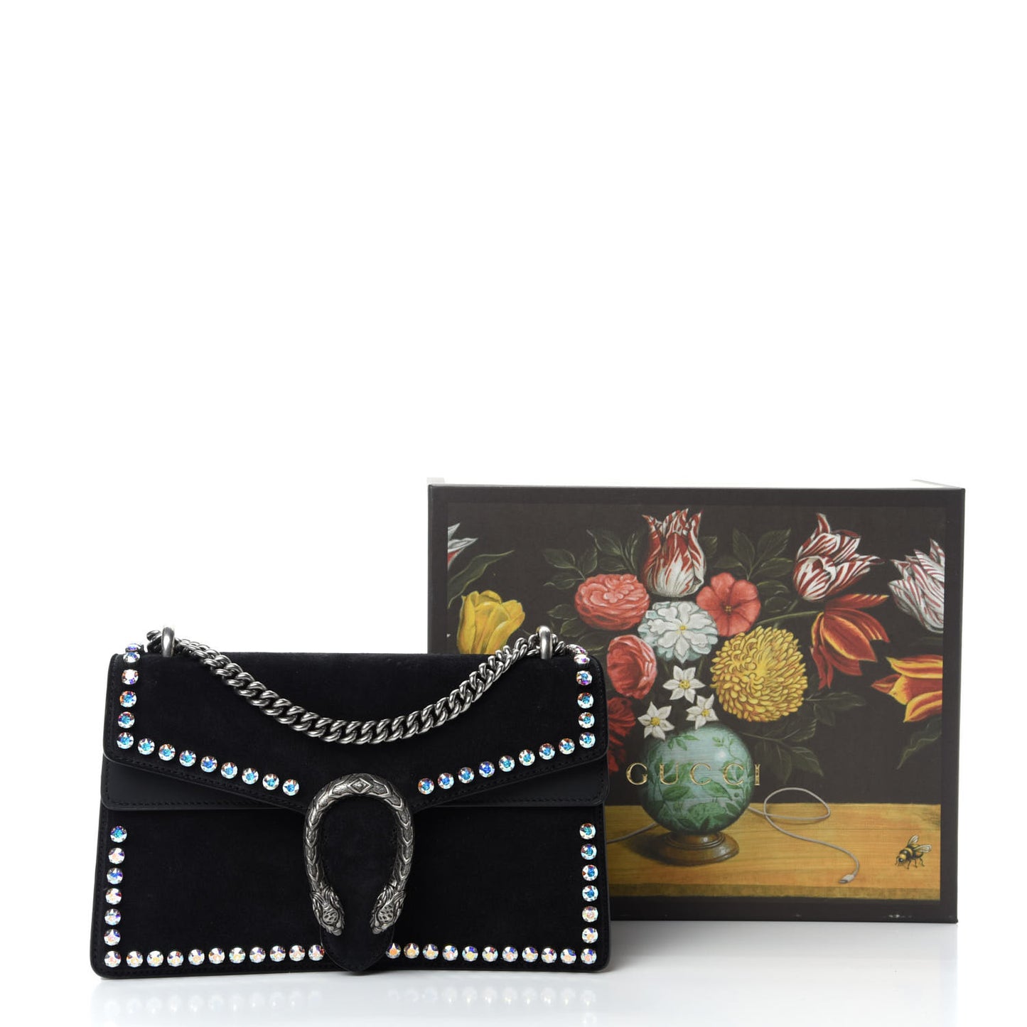 Suede Crystal Small Dionysus Shoulder Bag Black