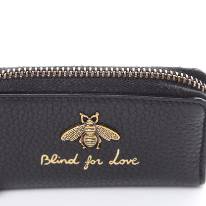 Gucci Pebbled Calfskin Blind For Love Animalier Zip Around Key Case Black 7 of 8