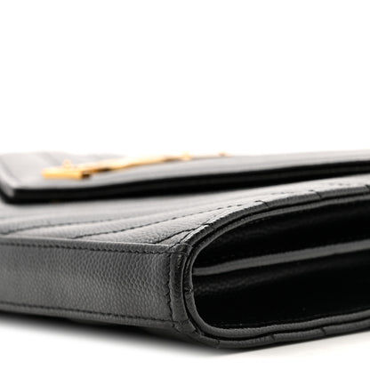 Saint Laurent Grain De Poudre Matelasse Chevron Monogram Chain Wallet Black Black 9 of 12