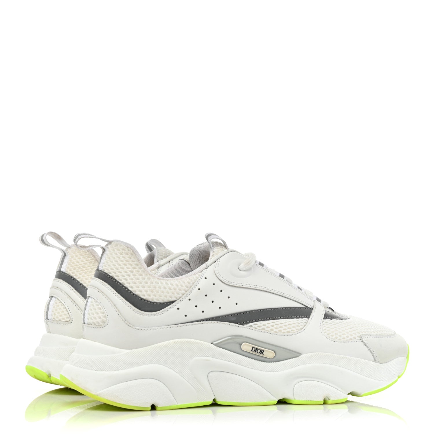 Christian Dior Technical Mesh Calfskin Mens B22 Sneakers 45 White Neon Yellow 5 of 13