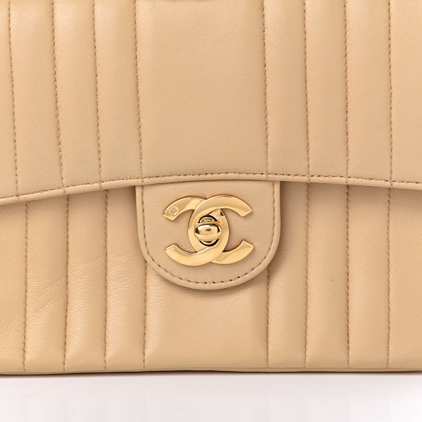 Lambskin Vertical Quilt Mini Square Flap Beige