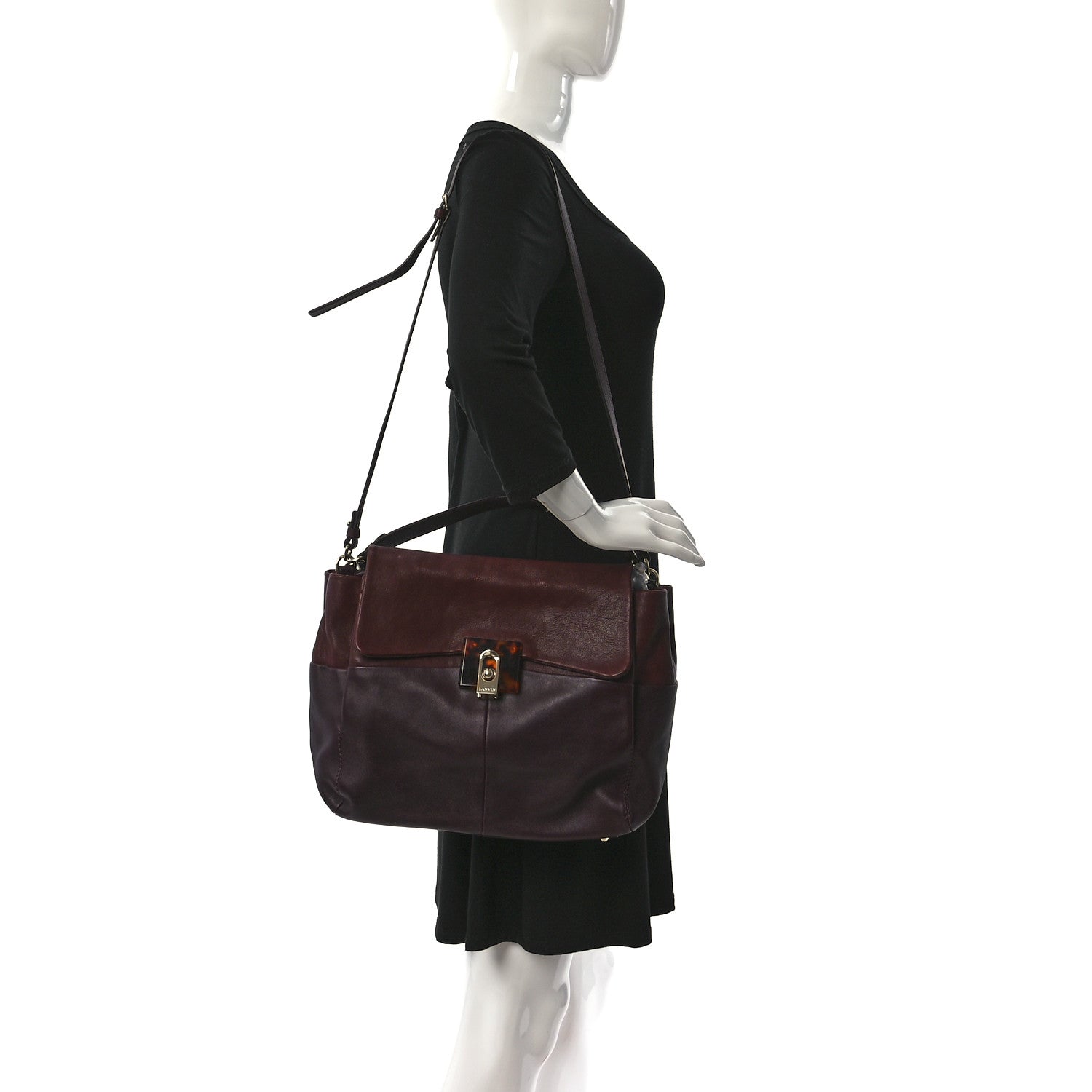 Lanvin Goatskin Medium Double Carry Burgundy Aubergine 2 of 9