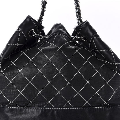 Chanel Lambskin Contrast Stitch Large Drawstring Tote Black 17 of 18