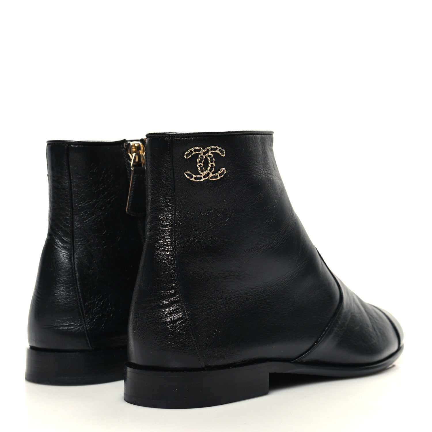 Chanel Aged Calfskin CC Ankle Boots 37 Black 4 of 8