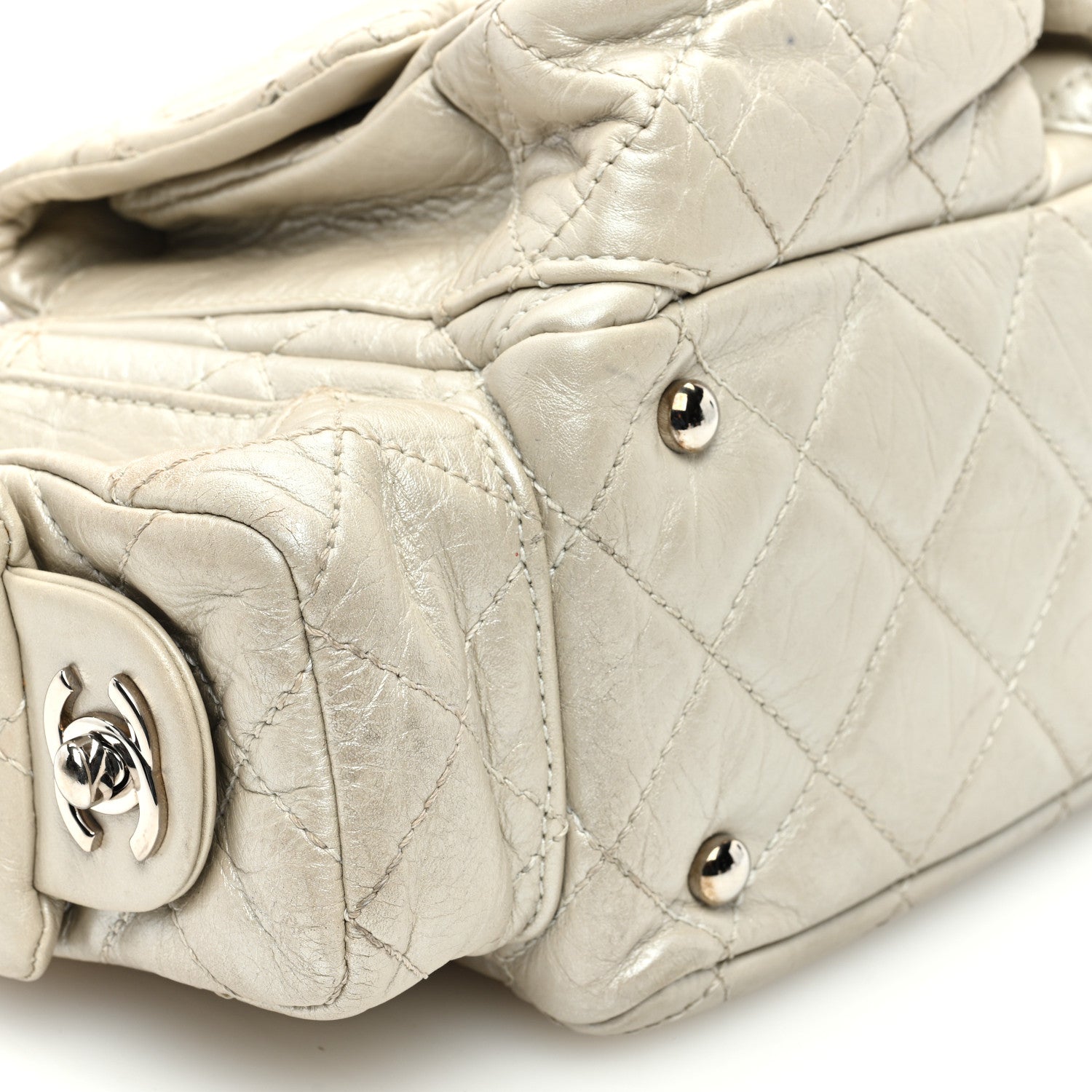 Chanel Metallic Aged Calfskin Quilted Small Cambon Reporter Argent Clair 9 of 12