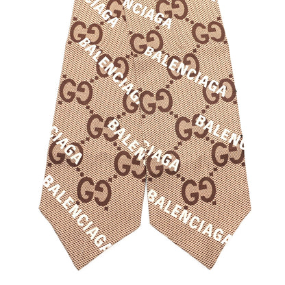 Gucci X BALENCIAGA Silk Twill Maxi GG Monogram GG B Neck Bow Scarf Beige White 2 of 3