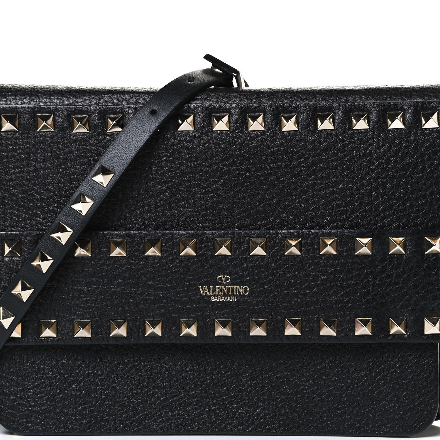 Valentino Garavani Pebbled Calfskin Rockstud Side Slip Crossbody Black 7 of 9
