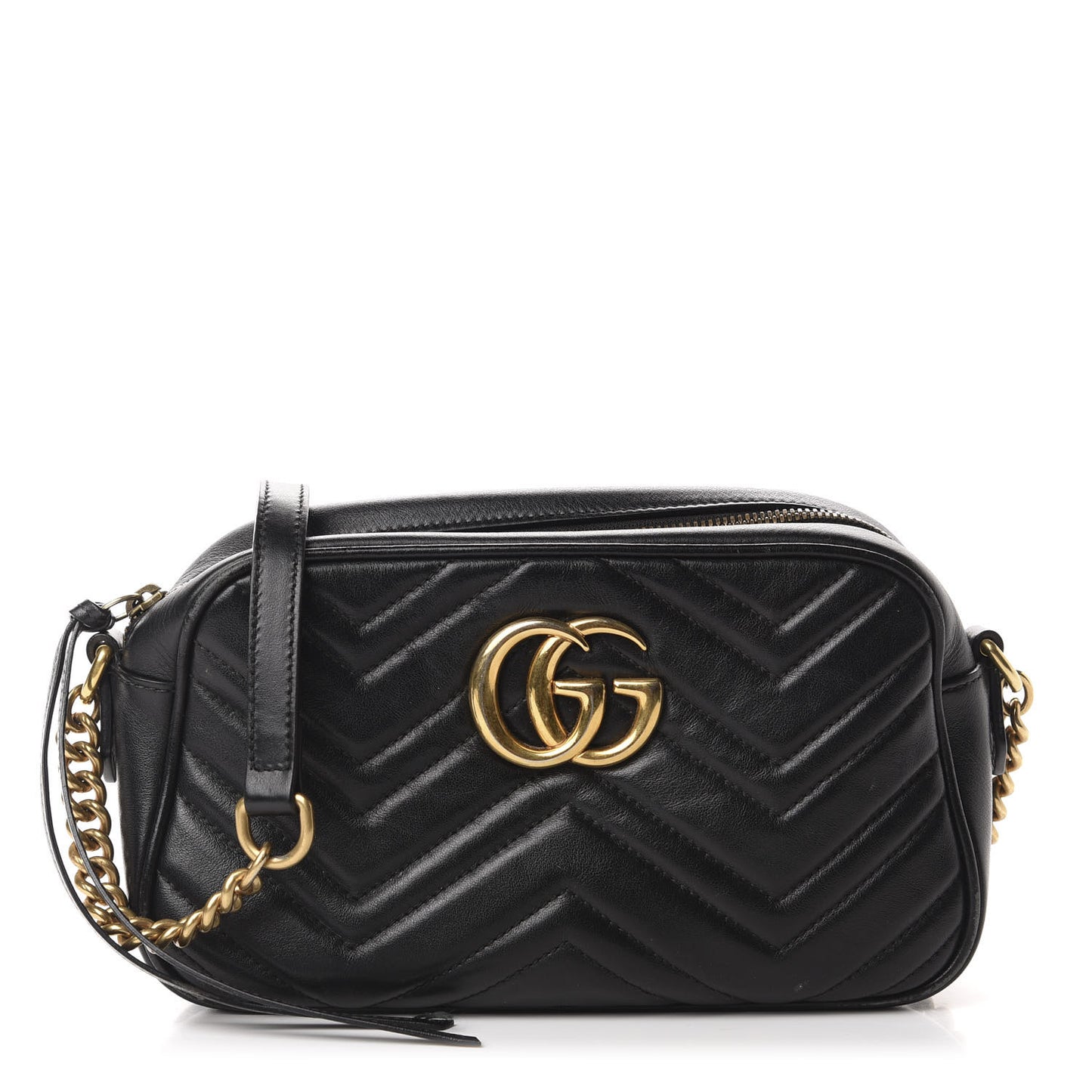 Calfskin Matelasse Small GG Marmont Chain Shoulder Bag Black