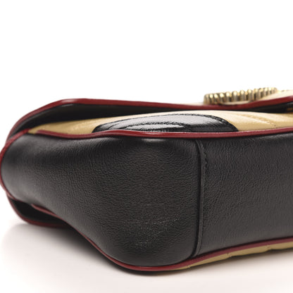 Gucci Vintage Effect Calfskin Matelasse Diagonal Striped Small Torchon GG Marmont Shoulder Bag Black Beige 8 of 10