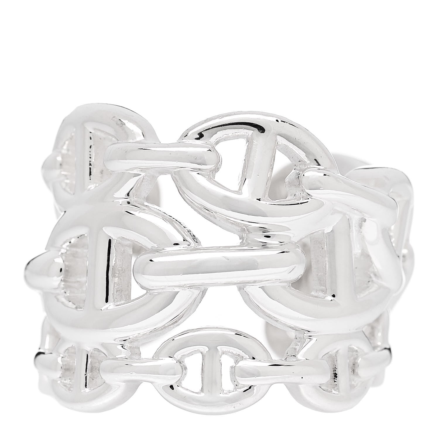 Hermes Sterling Silver GM Chaine d'Ancre Enchainee Band Ring 55 7.25 1 of 5