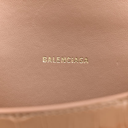 Balenciaga Shiny Calfskin Crocodile Embossed Hourglass Top Handle Bag XS Nude Beige 6 of 13