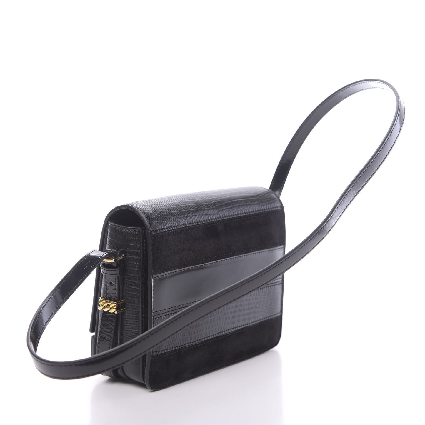 Calfskin Lizard Embossed Two Tone Small Grace Bag Black