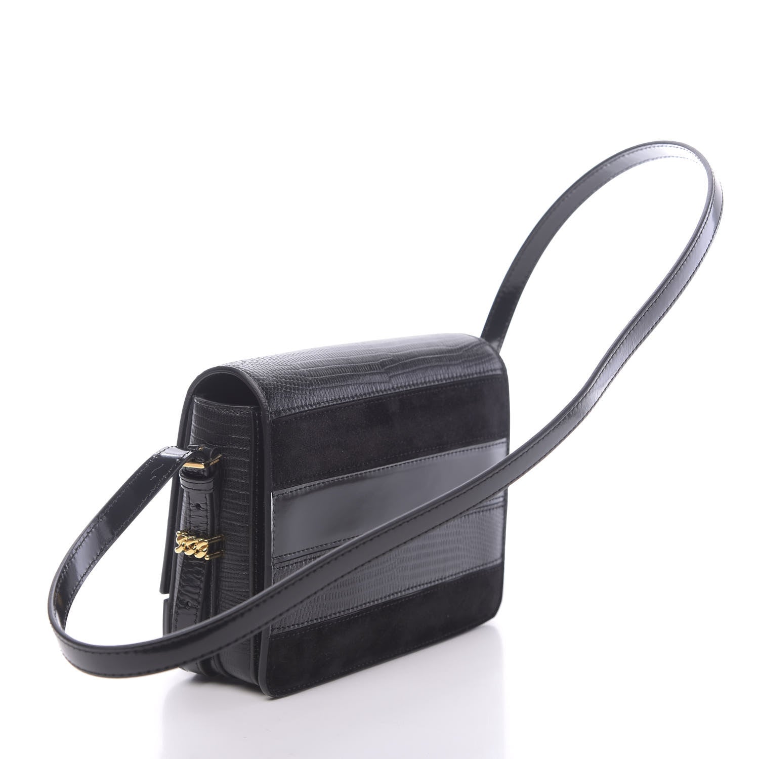 Burberry Calfskin Lizard Embossed Two Tone Small Grace Bag Black 3 of 11