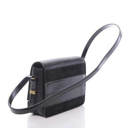 Burberry Calfskin Lizard Embossed Two Tone Small Grace Bag Black 3 of 11
