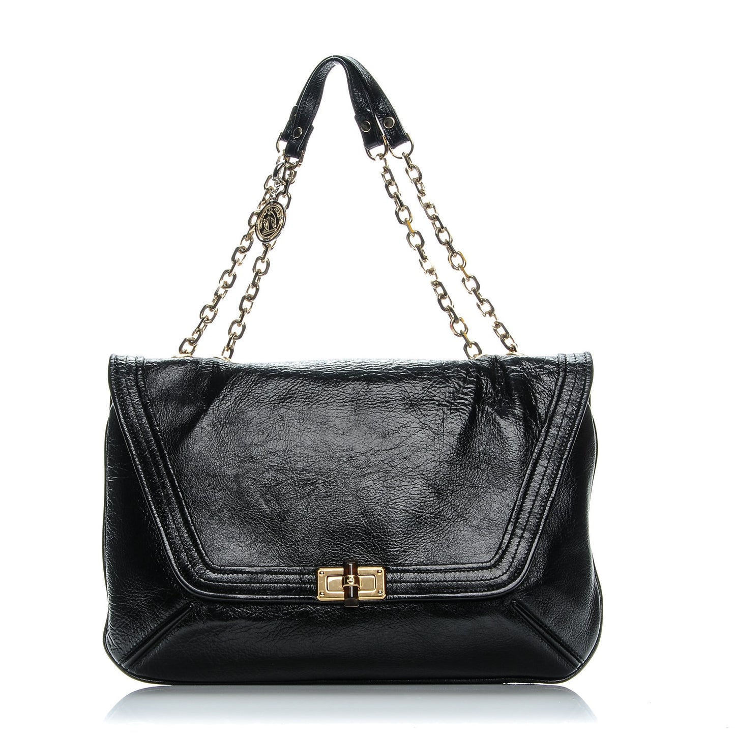 Patent Chain Shoulder Bag Black