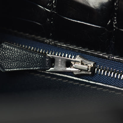 Hermes Shiny Niloticus Crocodile Kelly Sellier 28 Bleu Marine 29 of 42