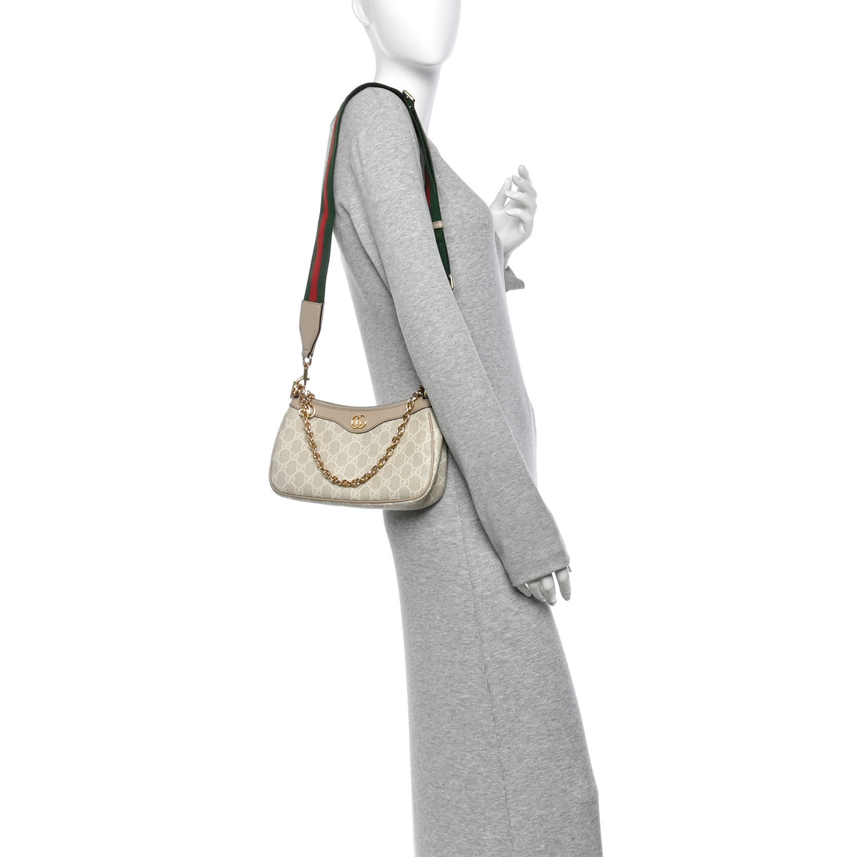 Gucci GG Supreme Monogram Textured Dollar Calfskin Web Small Ophidia GG Handbag Beige Mystic White Oatmeal 2 of 10