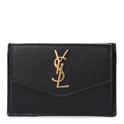 Saint Laurent Grain De Poudre Uptown Monogram Card Case Black 1 of 6