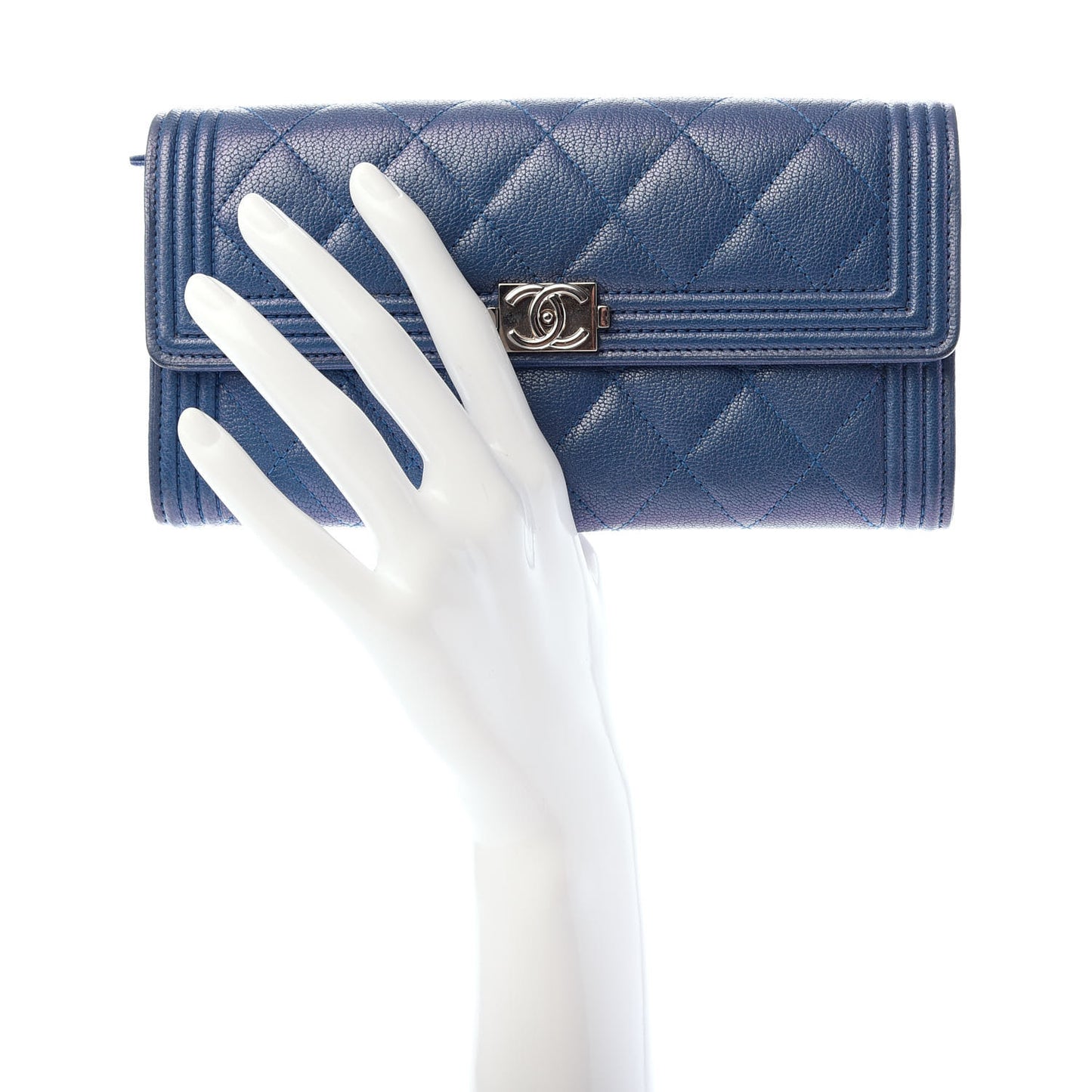 Goatskin Quilted Boy Flap Wallet Blue