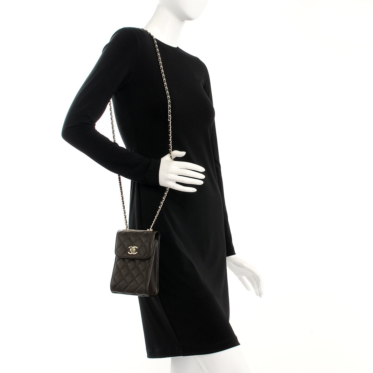 Lambskin Quilted Trendy CC Phone Holder Brown