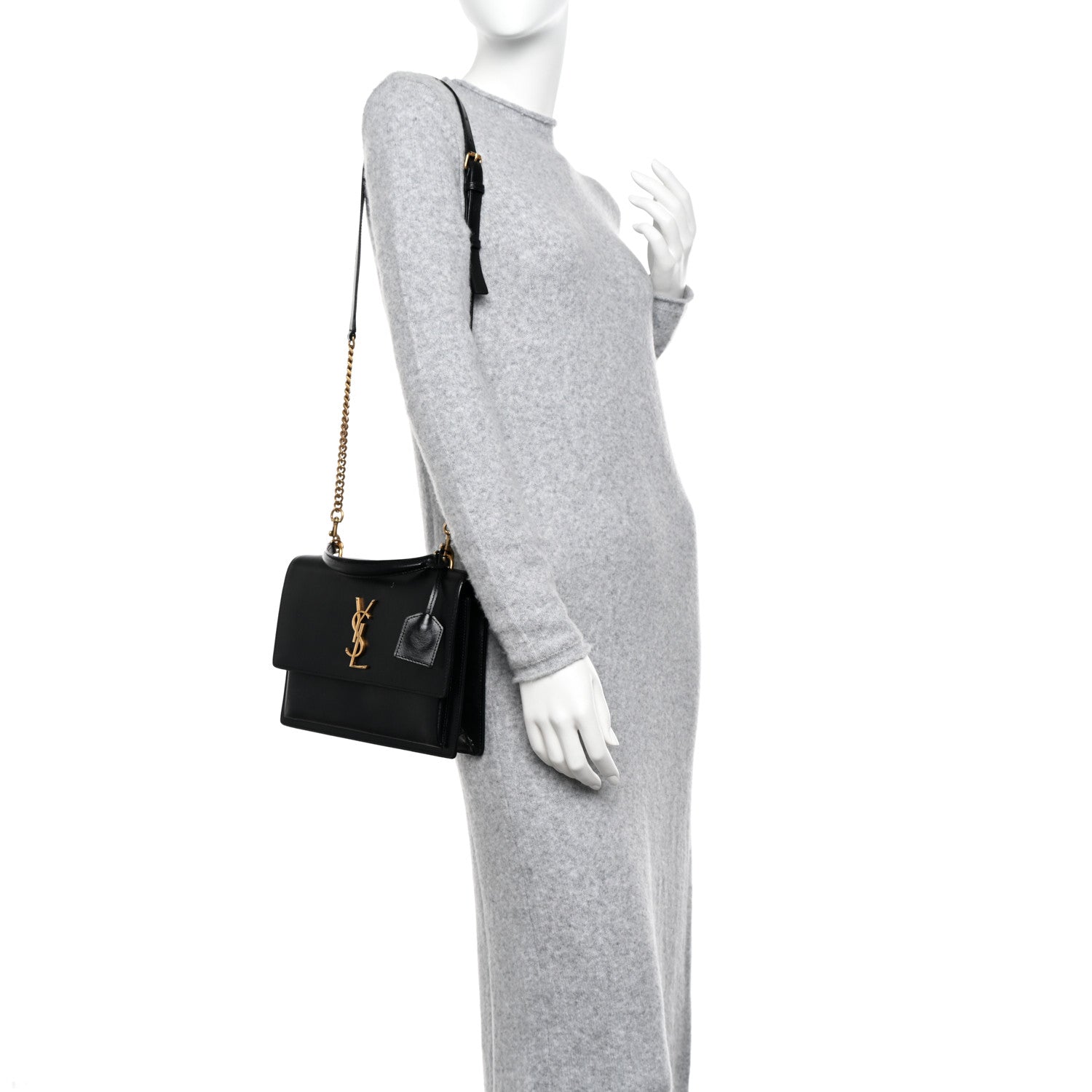 Saint Laurent Smooth Calfskin Medium Monogram Sunset Satchel Black 3 of 12