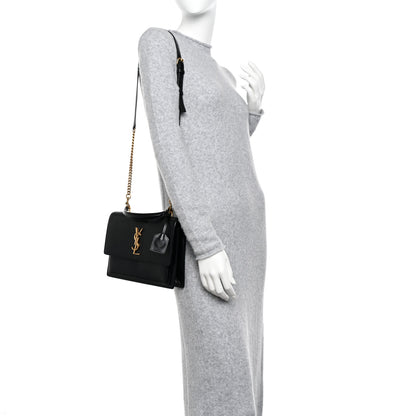 Saint Laurent Smooth Calfskin Medium Monogram Sunset Satchel Black 3 of 12