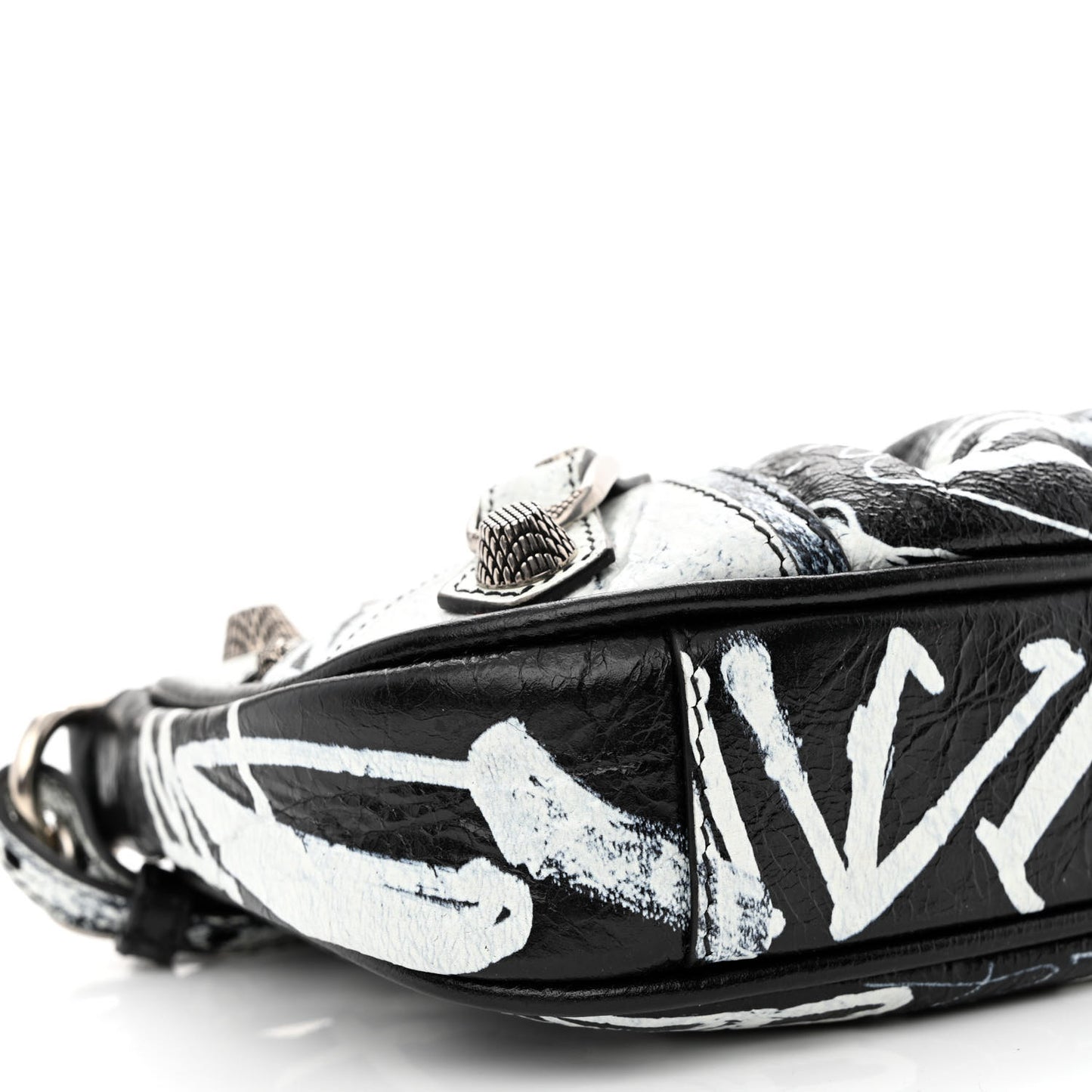Agneau Arena Graffiti Le Cagole Mini Purse With Chain Black White