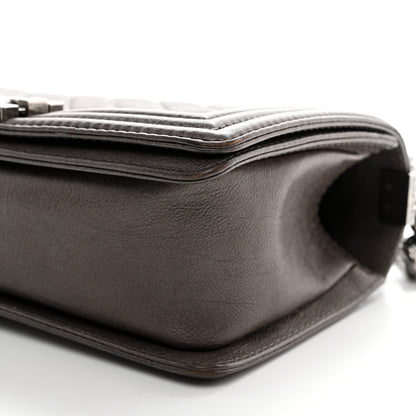 Chanel Metallic Calfskin Quilted Medium Boy Flap Dark Silver 10 of 11
