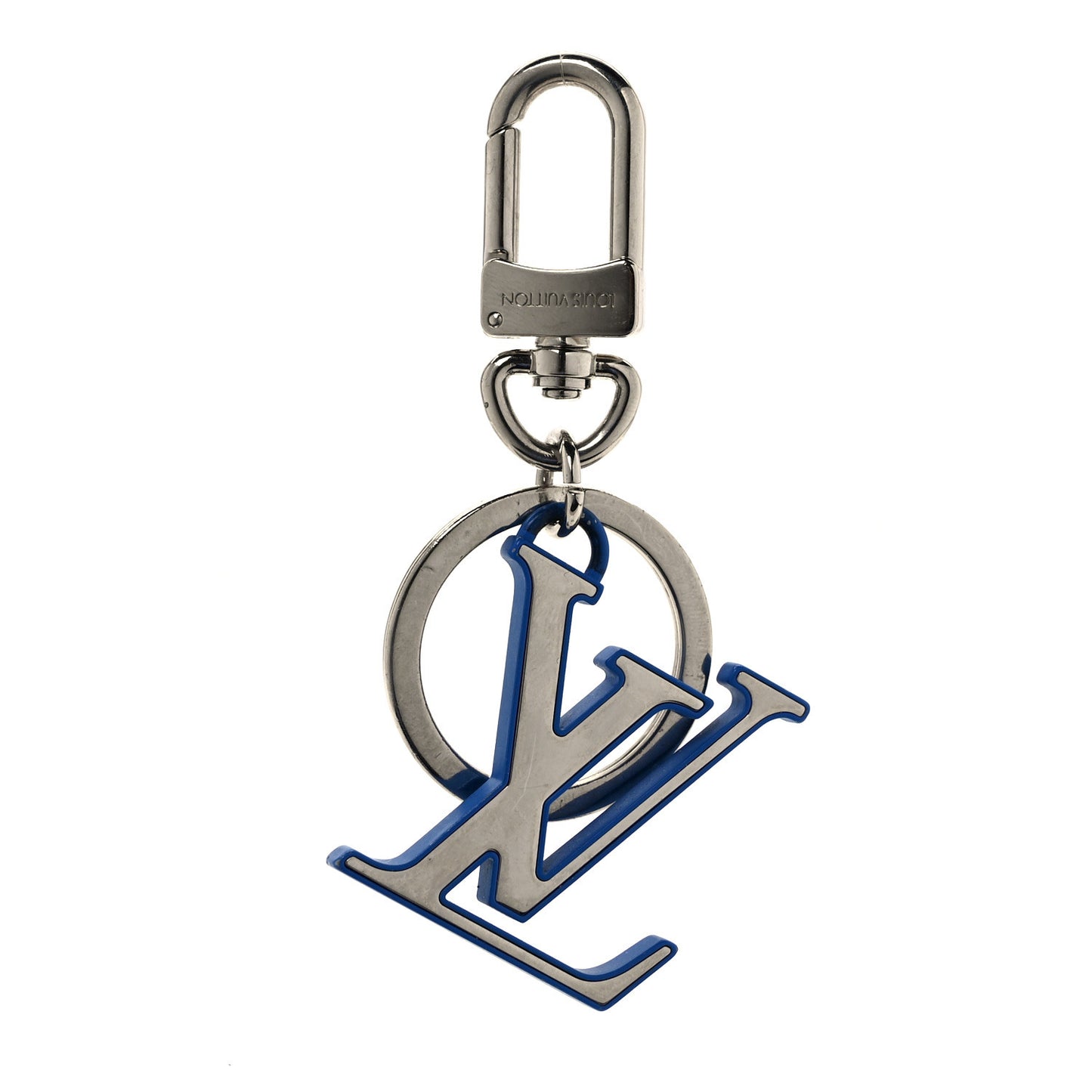 Metal Palladium Finish LV Initiales Bag Charm Key Holder Blue Silver