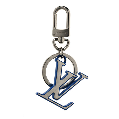 Louis Vuitton Metal Palladium Finish LV Initiales Bag Charm Key Holder Blue Silver 1 of 4