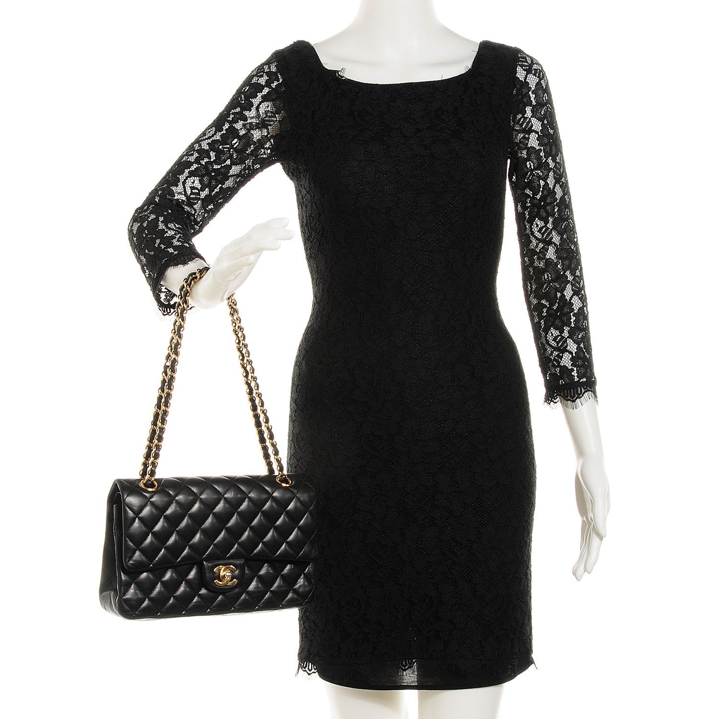 Lambskin Quilted Medium Double Flap Black