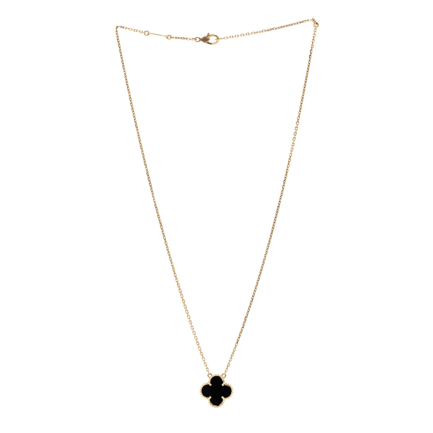 18K Yellow Gold Black Onyx Vintage Alhambra Pendant Necklace