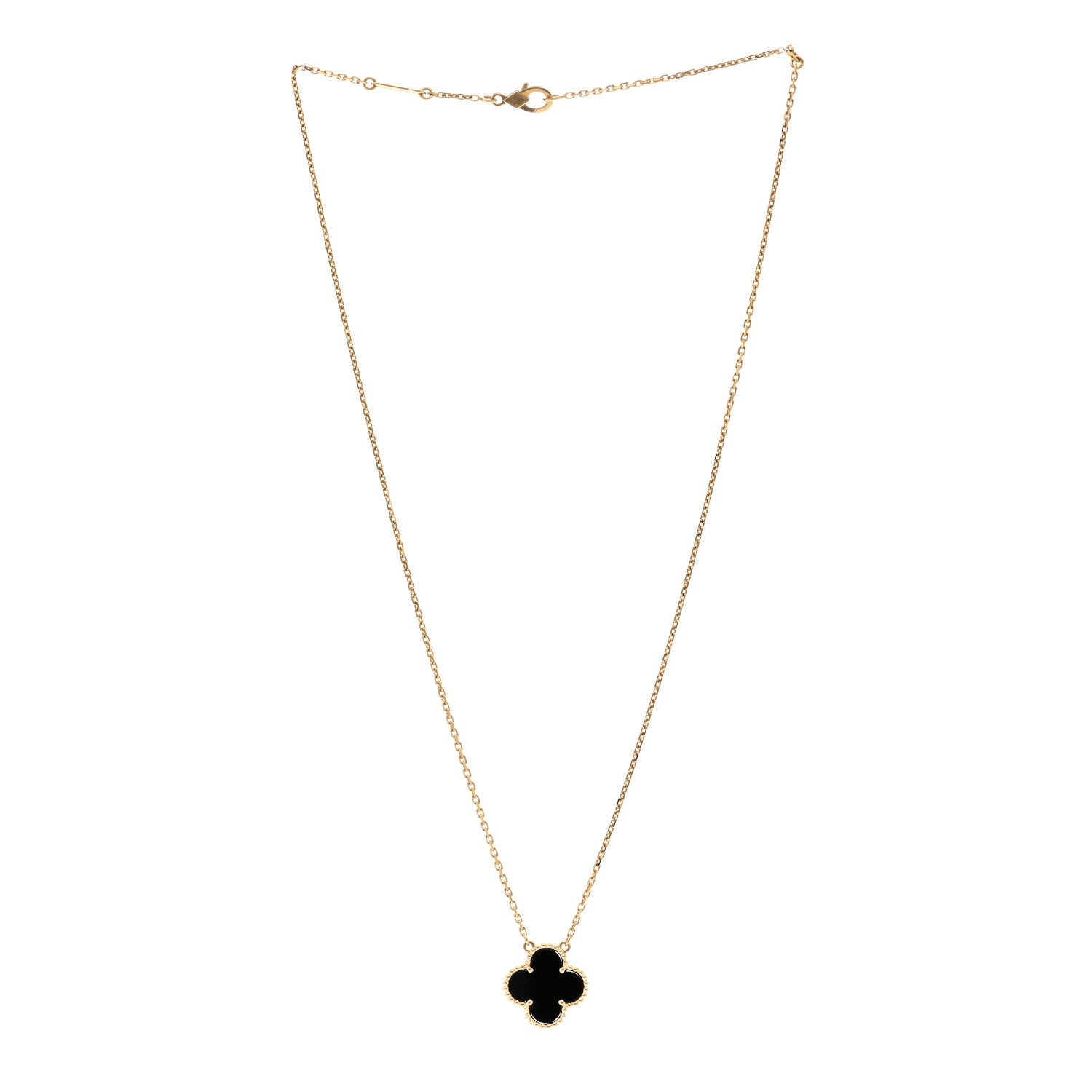 Van Cleef & Arpels 18K Yellow Gold Black Onyx Vintage Alhambra Pendant Necklace 3 of 5